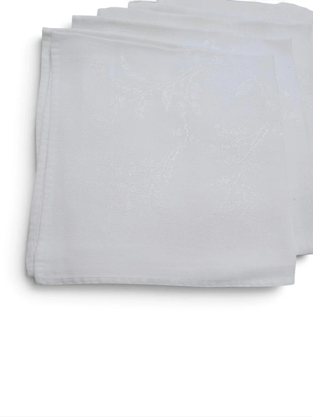 VINTAGE White Damask Fabric Napkins 17x17 12pc Set